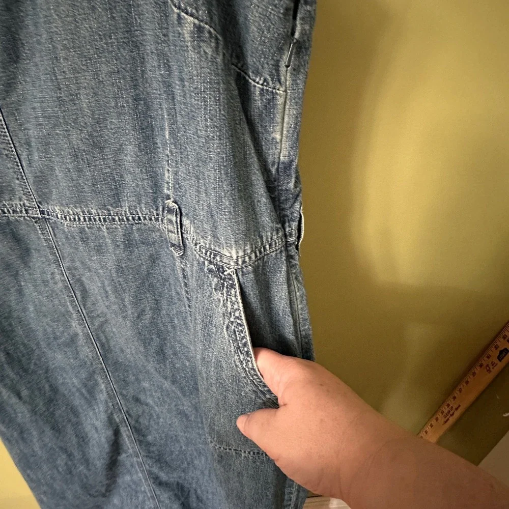 Vintage Eddie Bauer Denim‎ Pinafore Dress Sz 18 Maxi Jean Jumper Bib Skirt Farm